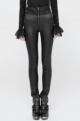 Black High Waist Flower Weaves The Ribbon Decoration Lace Up Gothic Jacquard Women's Pants